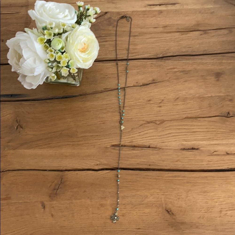 Free People turquoise, brass long cross necklace